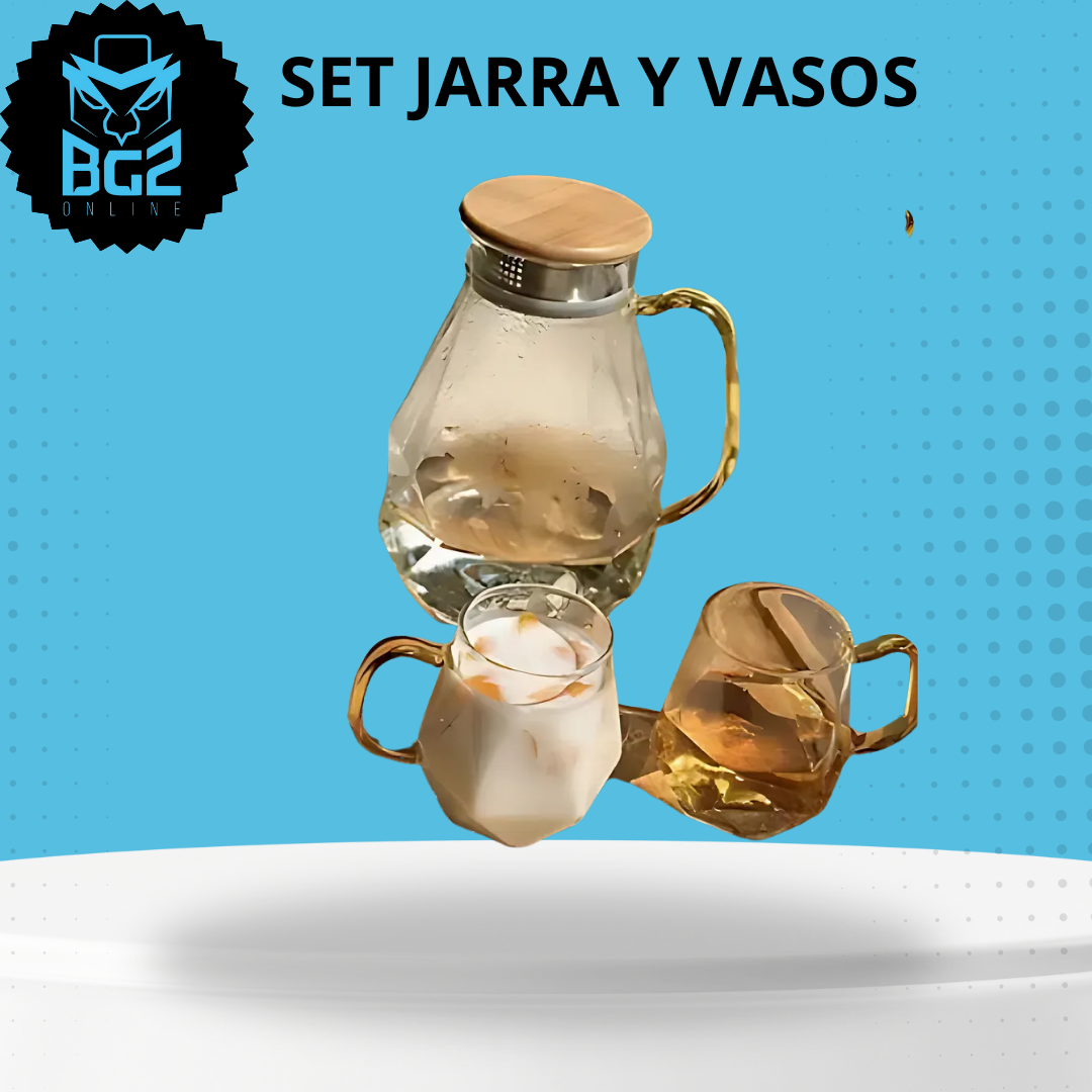 SET DE JARRA Y POCILLOS VIDRIO JARRA 1.8